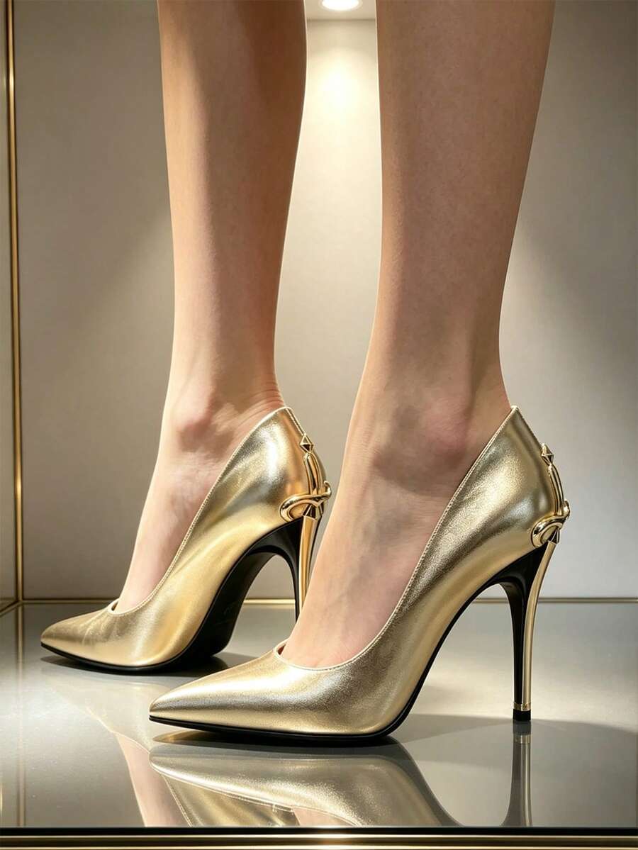 Glossy black pointed toe stiletto high heel pumps with bow detail for women