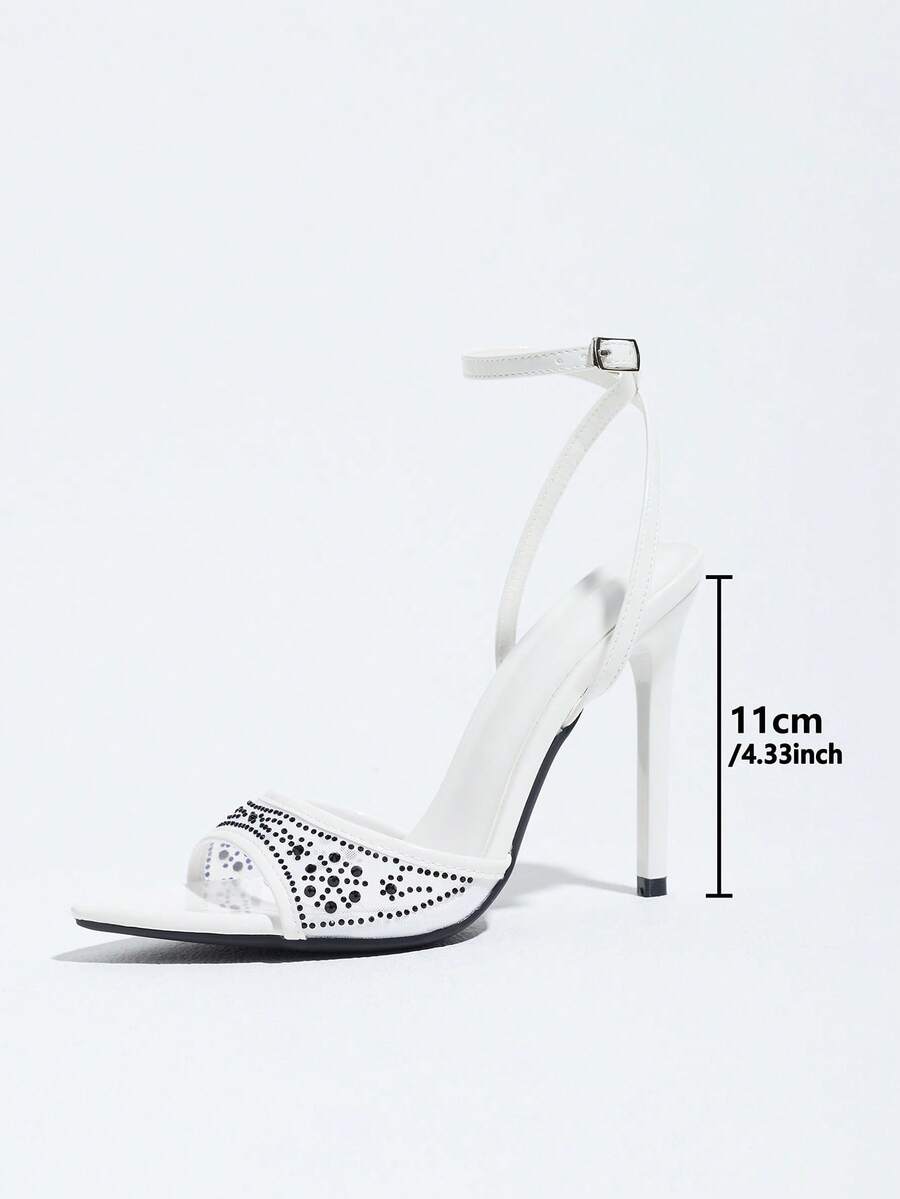 Burgundy women's high heel sandals featuring lace mesh accents, stiletto heel, open round toe, and buckle ankle strap.